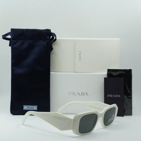 Prada PR17WS 1425S0 Sunglasses Talc Rectangle Frame, Dark Grey Lenses - Picture 14 of 14